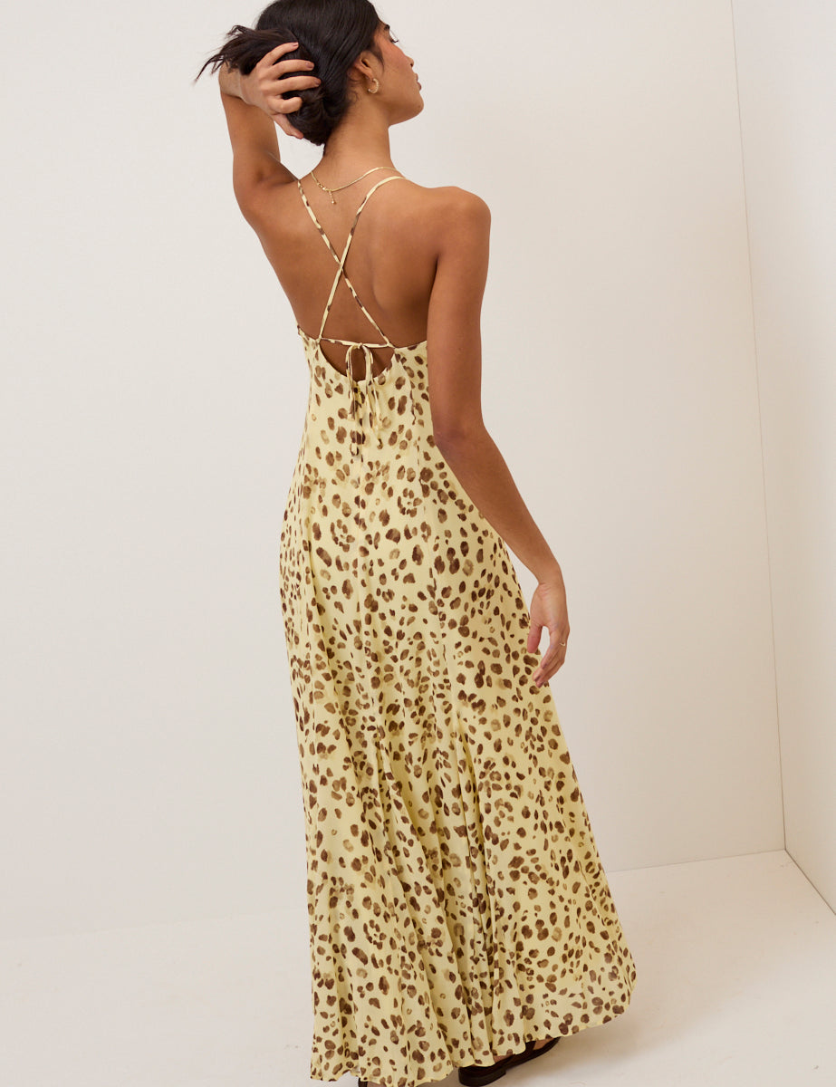 Butter Yellow Leopard Print Kiki Maxi Dress