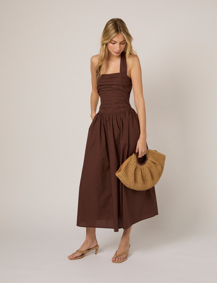 Brown Drop Waist Lilah Midi Dress