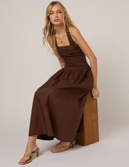 Brown Drop Waist Lilah Midi Dress