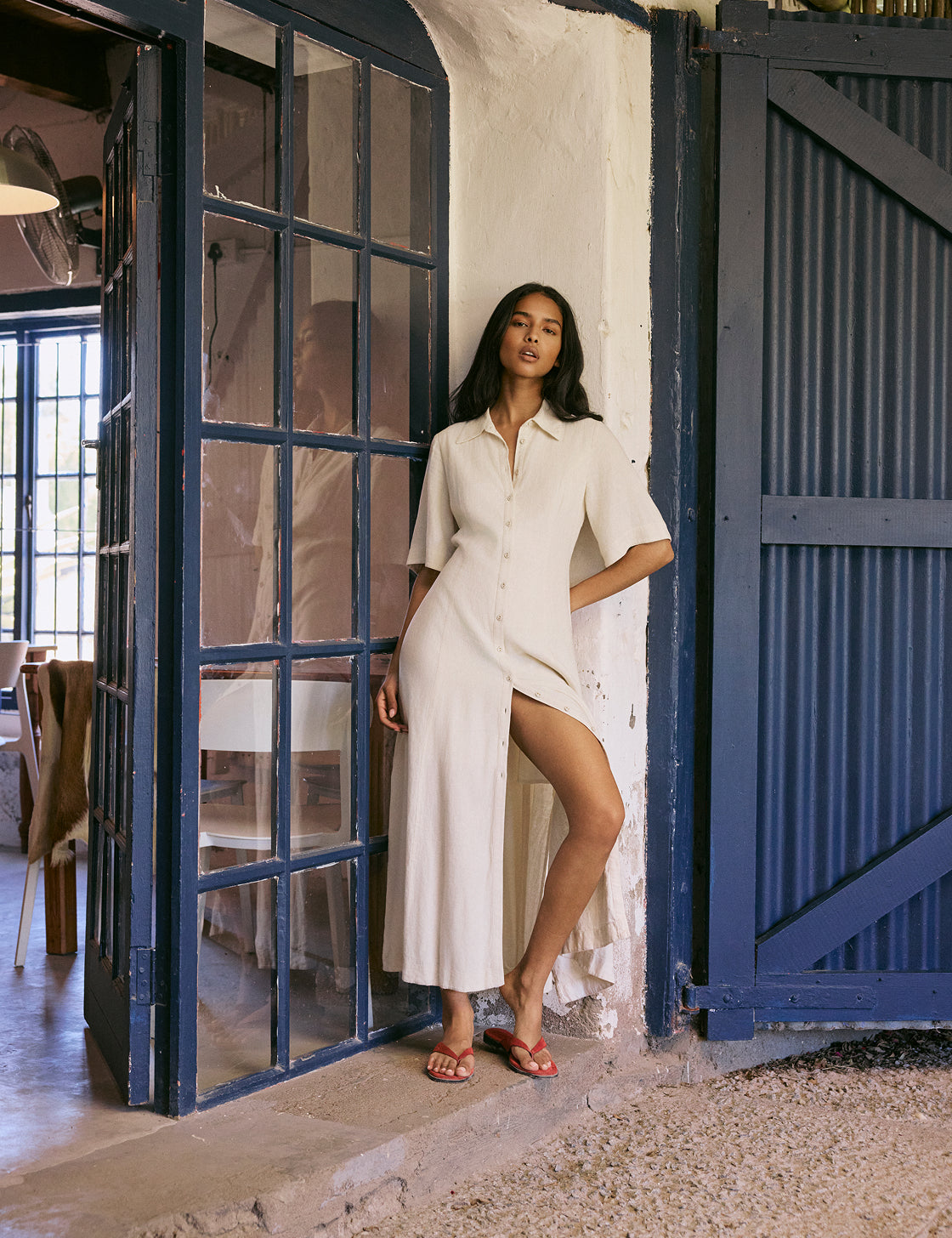 Beige Linen-Blend Dillon Shirt Dress