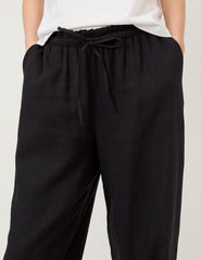 Black Linen-Blend Straight Leg Trousers