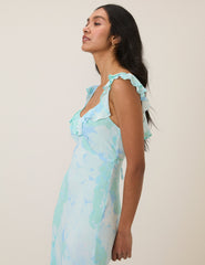 Blue Floral Chiffon Logan Maxi Dress