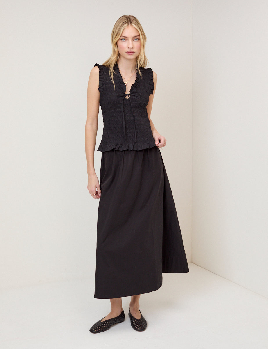Black Poplin Midi Skirt