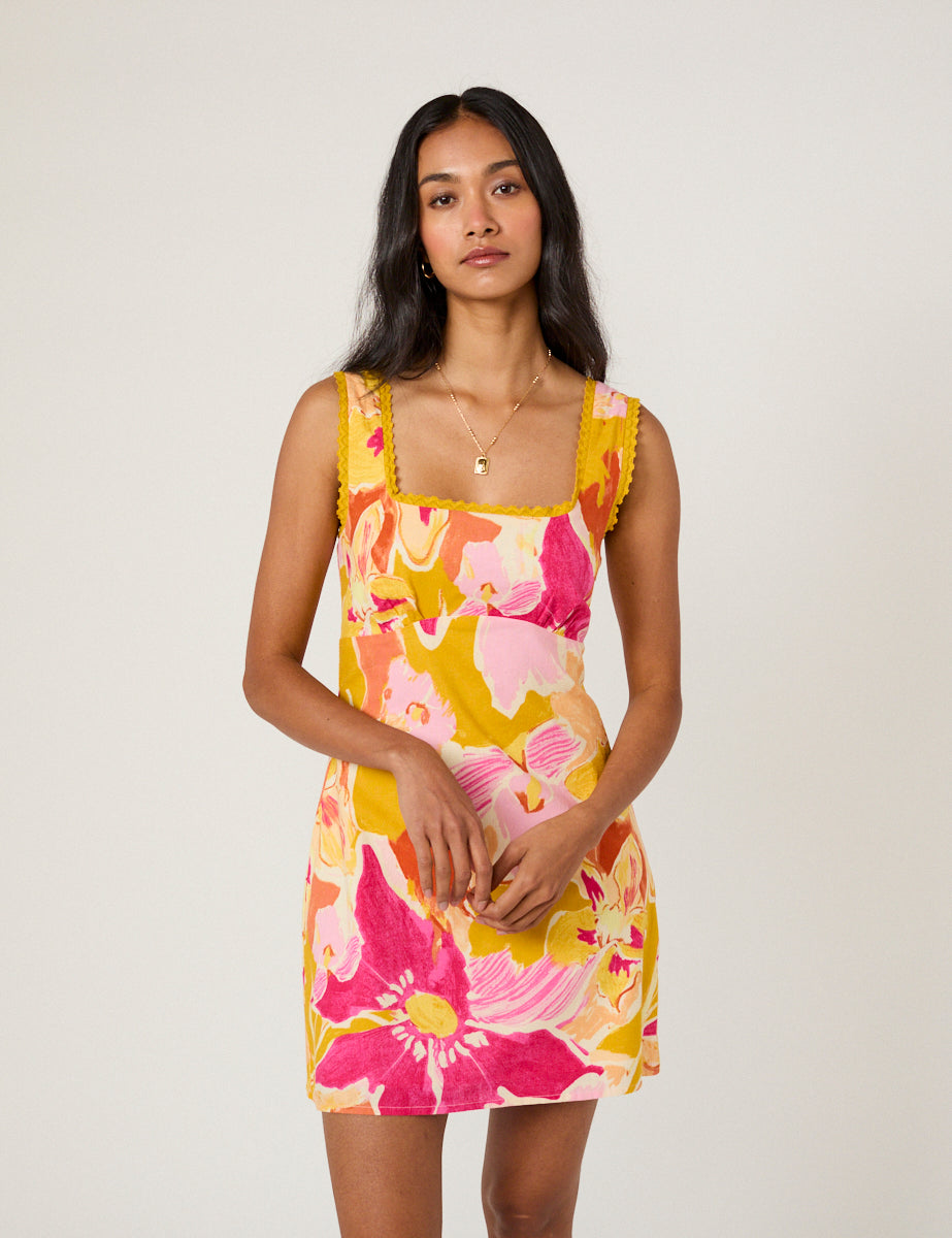 Yellow Floral Ciara Mini Dress