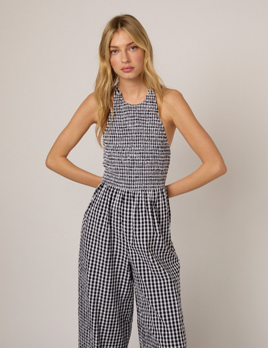 Black Gingham Halter Neck Tizzy Jumpsuit