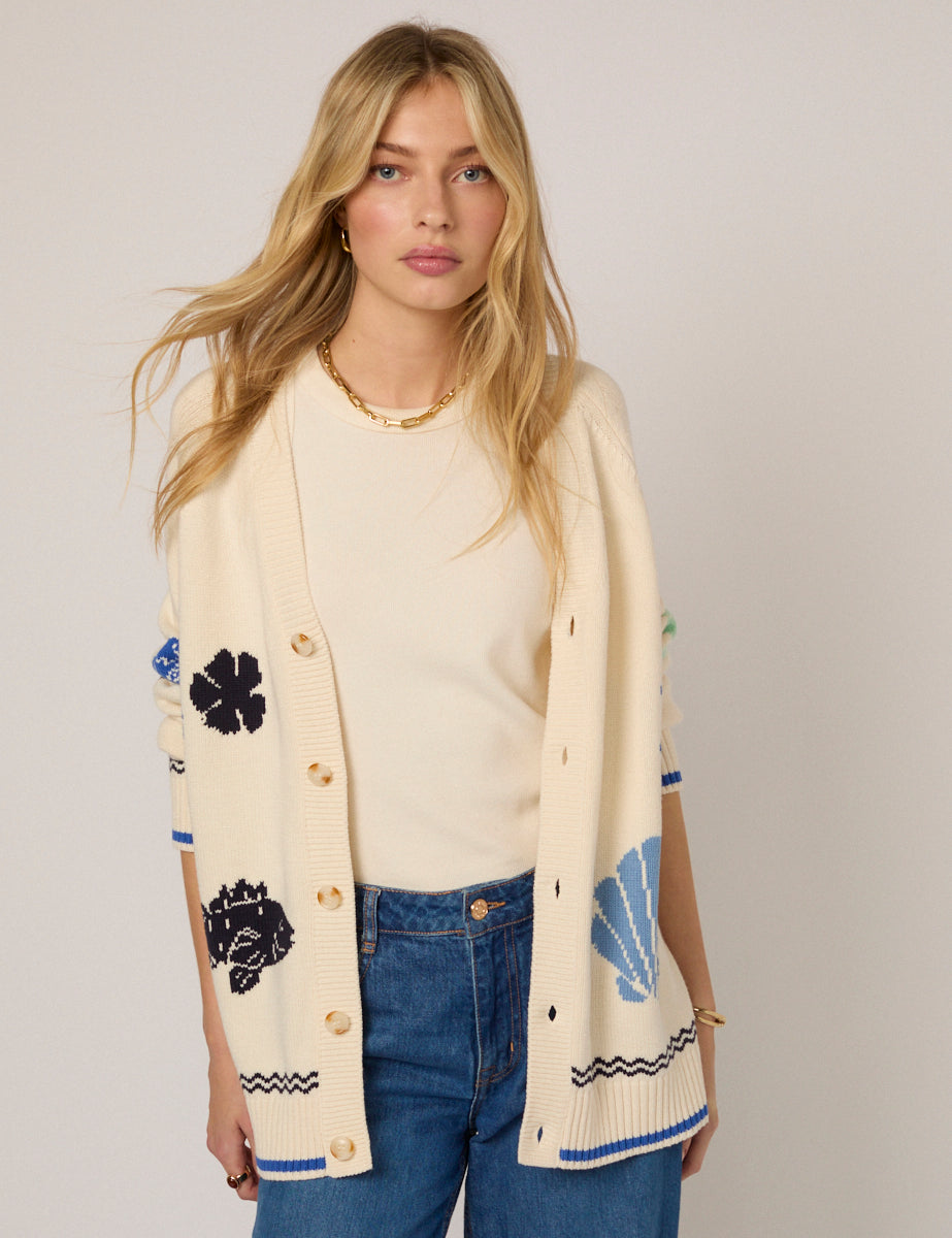 Cream Seascape Knitted Cardigan