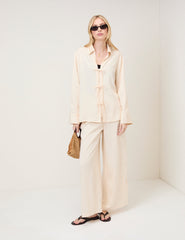 Cream Pinstripe Tie Front Shirt