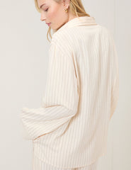 Cream Pinstripe Tie Front Shirt