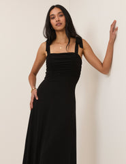 Black Tie Shoulder Hattie Jersey Midi Dress