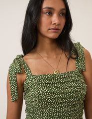 Green Polka Dot Tie Shoulder Jersey Jumpsuit