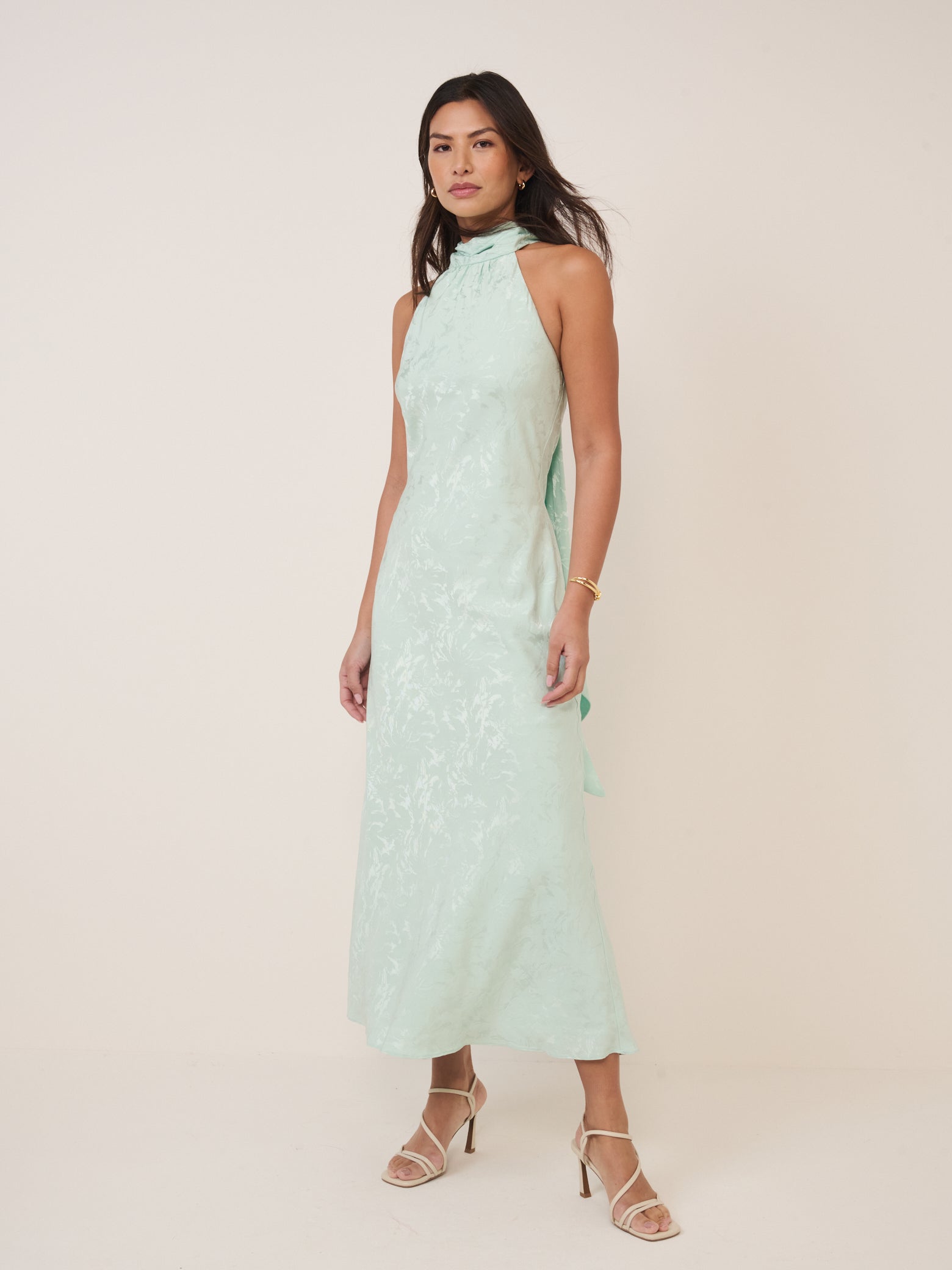 Mint Green Floral Jacquard Fifi Midi Dress