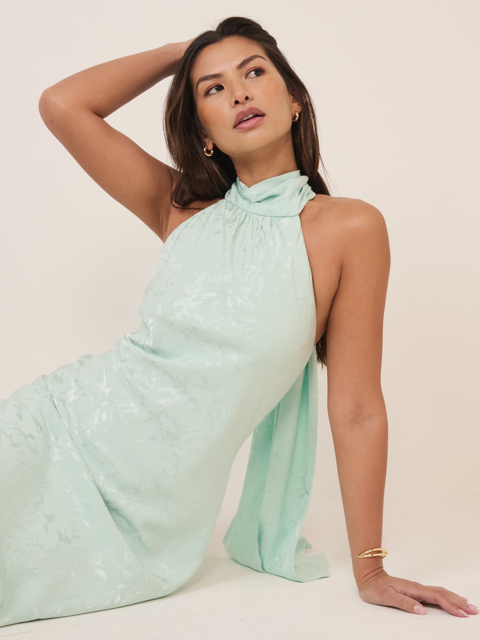 Mint Green Floral Jacquard Fifi Midi Dress