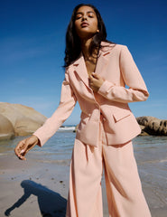 Peach Cinched Waist Crepe Blazer