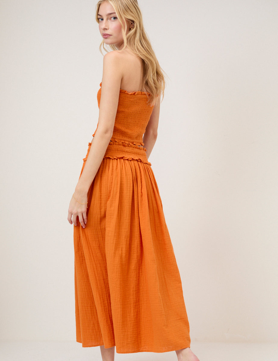 Orange High Waist Midi Skirt