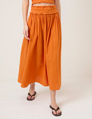 Orange High Waist Midi Skirt