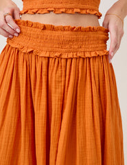 Orange High Waist Midi Skirt