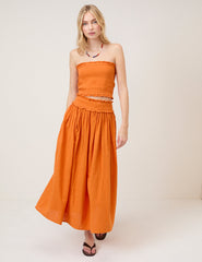 Orange Shirred Bandeau Top