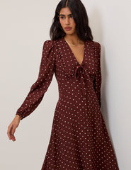 Brown Polka Dot Ottilie Midi Dress