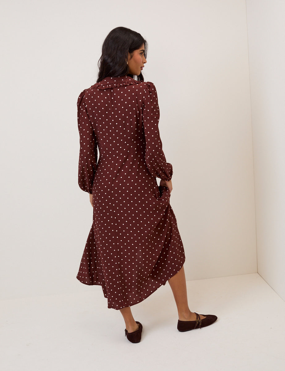 Brown Polka Dot Ottilie Midi Dress
