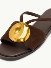 Brown Suede Metal Disc Detail Sandals