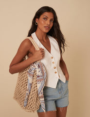Cream Tile Printed Scarf
