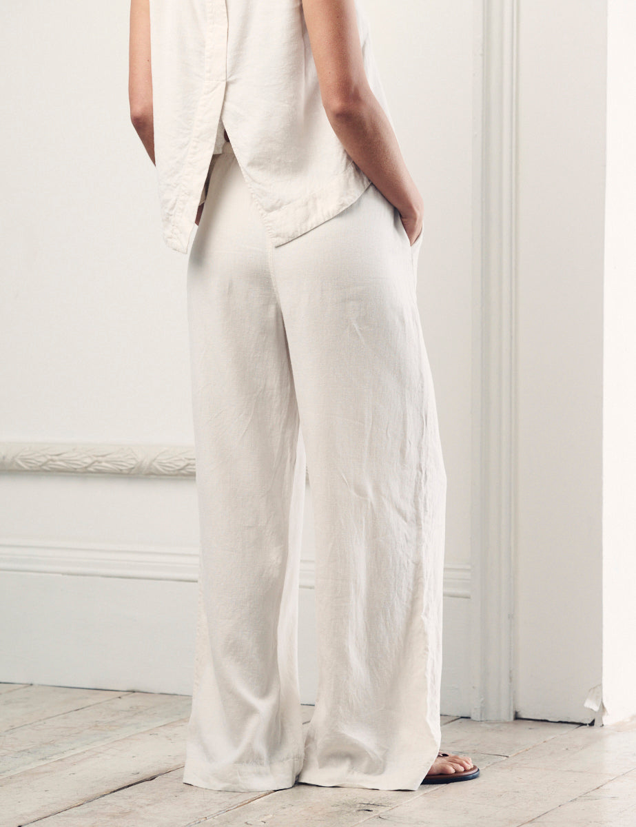 Cream Linen-blend Wide Leg Shona Trousers