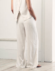 Cream Linen-blend Wide Leg Shona Trousers