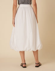 White Bubble Hem Midi Skirt