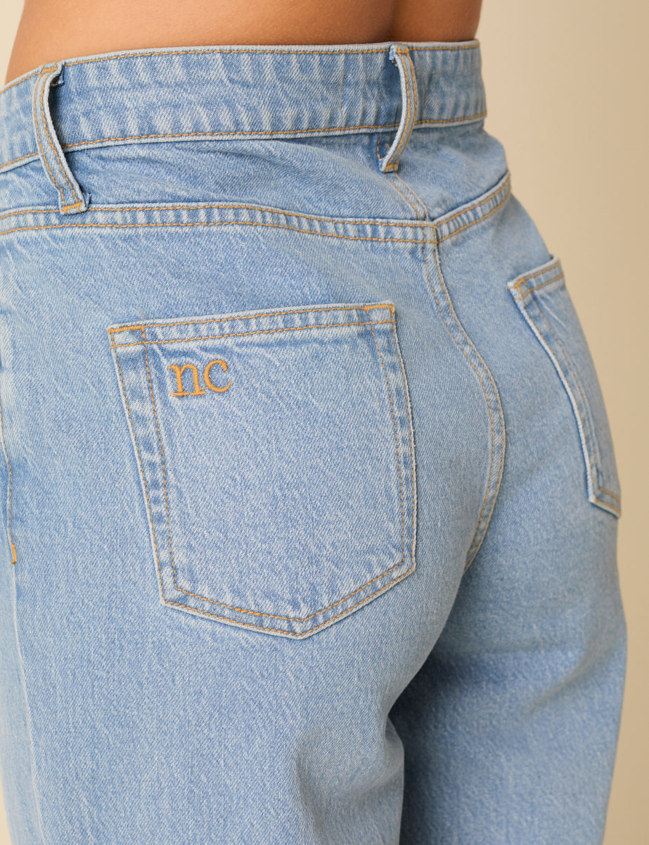 Blue High Rise Boyfriend Straight Leg Jeans