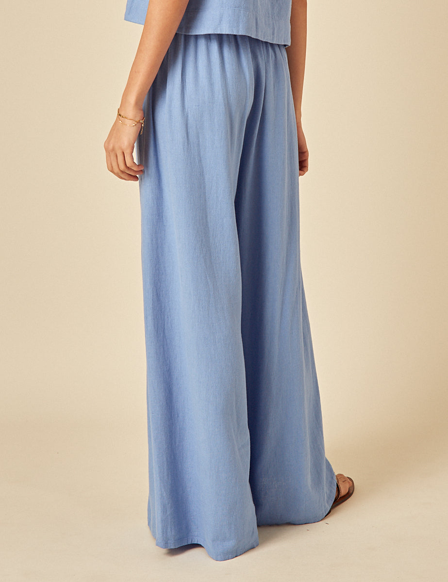 Blue Linen-blend Jerrow Wide Leg Trousers