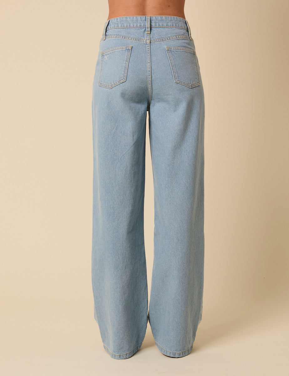 Light Blue Embroidered High Rise Jeans