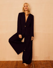Poppy Delevingne Navy Pinstripe Cara Trousers