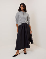 Black A-line Midi Skirt