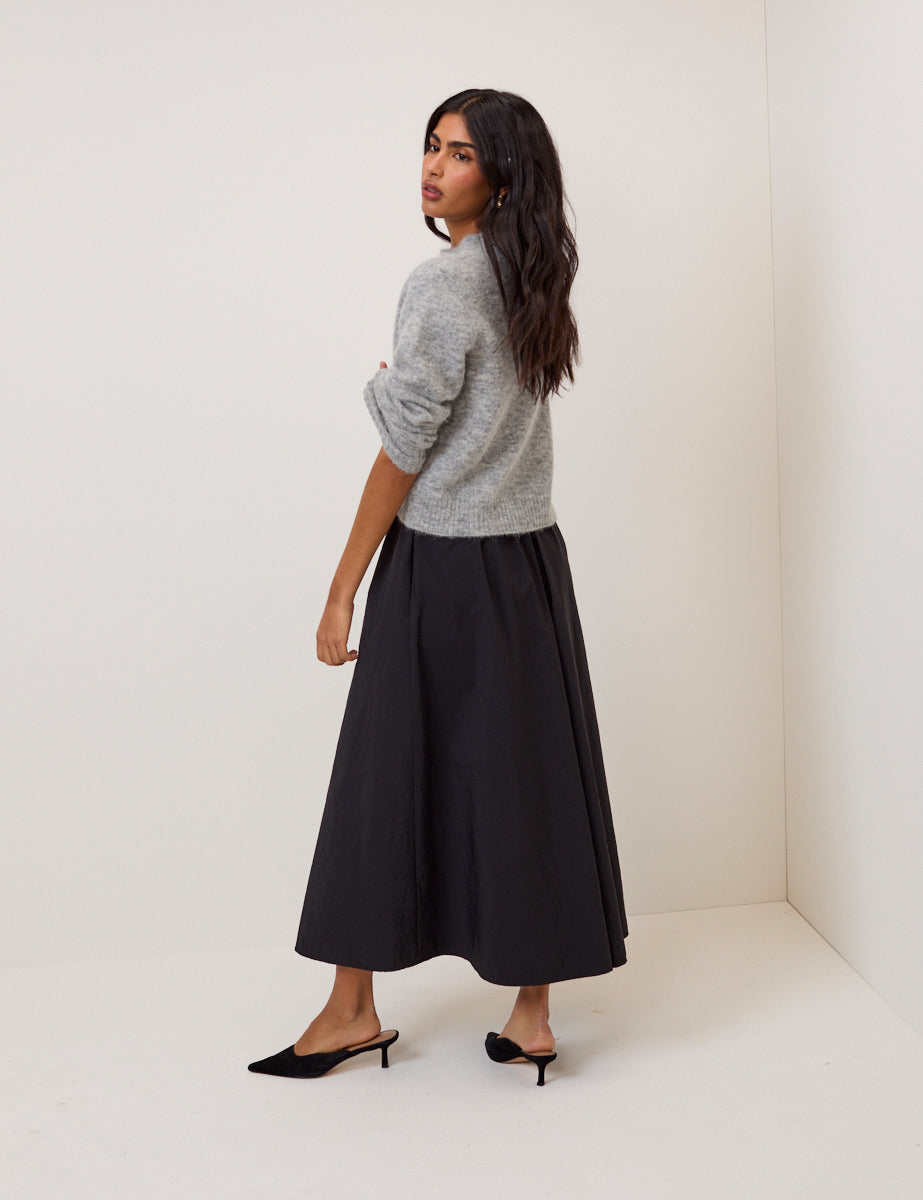 Black A-line Midi Skirt