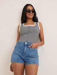 Blue Pocket Front Denim Shorts