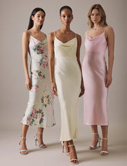 Soft Pink Cowl Neck Midi Trixie Dress