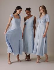 Soft Blue One Shoulder Midi Skylar Dress