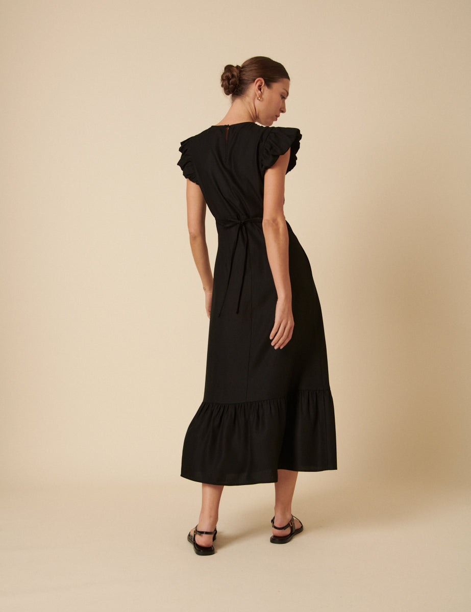 Black Tiered Clara Midi Dress