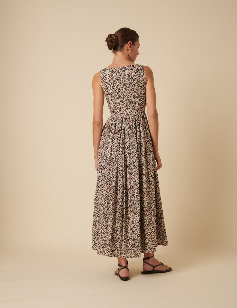 Cream Ditsy Floral Drop Waist Cora Midi Dress