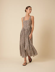 Cream Ditsy Floral Drop Waist Cora Midi Dress