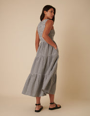 Black Gingham Sleeveless Tiered Charlie Midi Dress