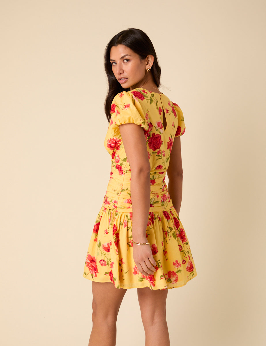 Poppy Delevingne Yellow Floral Noa Mini Dress