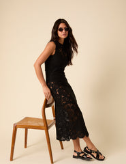 Poppy Delevingne Black Crochet Olympia Midi Dress