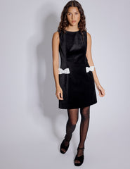 Black Velvet Bow Detail Mini Dress