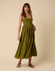 Green Drop Waist Cora Midi Dress