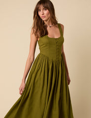 Green Drop Waist Cora Midi Dress