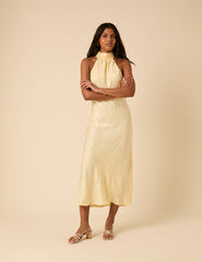 Butter Yellow Floral Jacquard Fifi Midi Dress