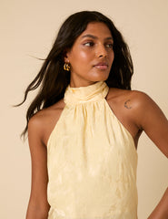 Butter Yellow Floral Jacquard Fifi Midi Dress