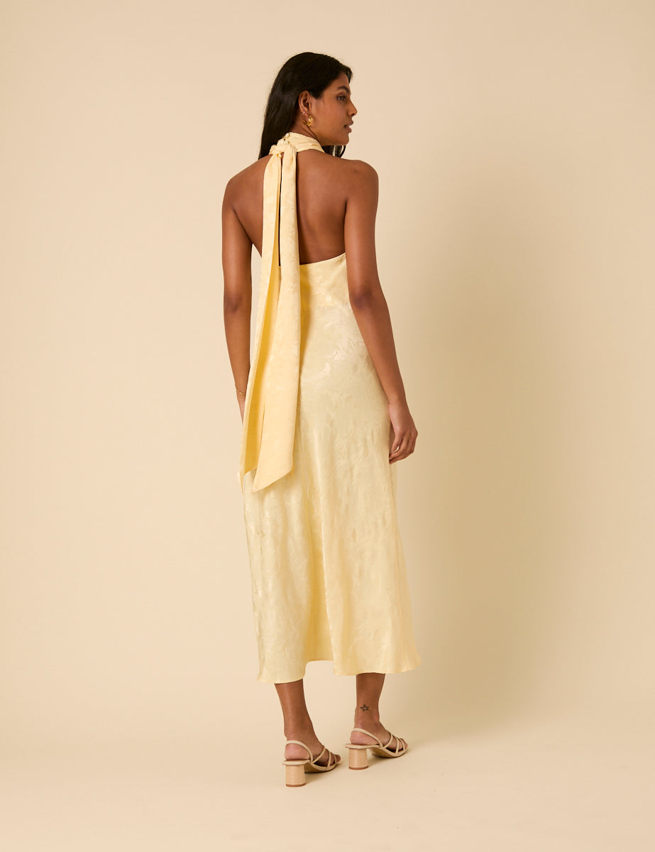 Butter Yellow Floral Jacquard Fifi Midi Dress