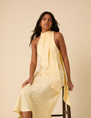 Butter Yellow Floral Jacquard Fifi Midi Dress